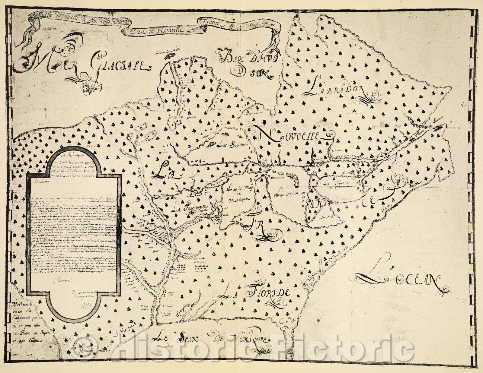 Historic Map : Plate IV Nouvelle Decouverte de plusieurs Nations Dans la Nouvelle France en l'annee 1673 et 1674 1942 copy of 1674 original, c. 1674 , Vintage Wall Art