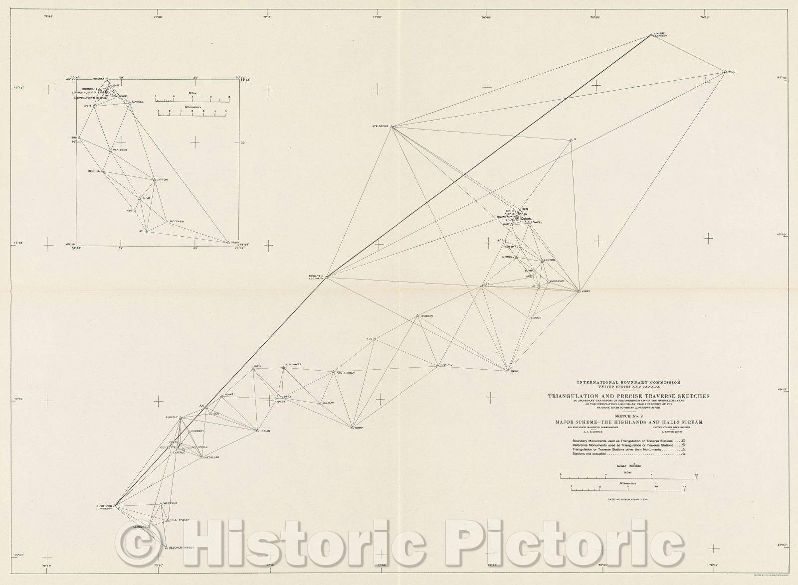 Historic Map : International Boundary Commission United States and Canada Triangulation and precise traverse sketches, 1924 , Vintage Wall Art , v3