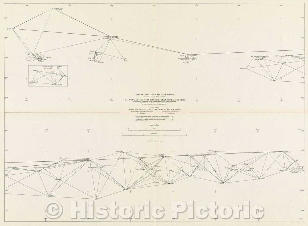 Historic Map : International Boundary Commission United States and Canada Triangulation and precise traverse sketches to accompany the report of the commissioners, 1924 , Vintage Wall Art