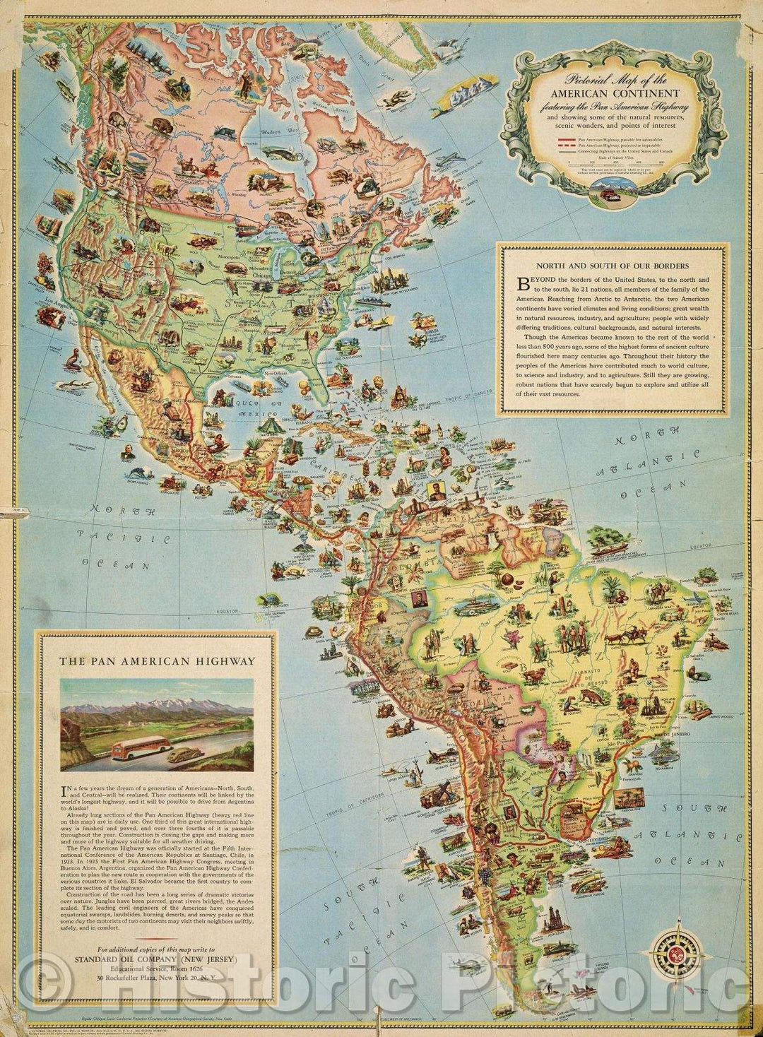 Historic Map : Pictorial Map of the American Continent featuring the Pan American Highway, 1930 , Vintage Wall Art