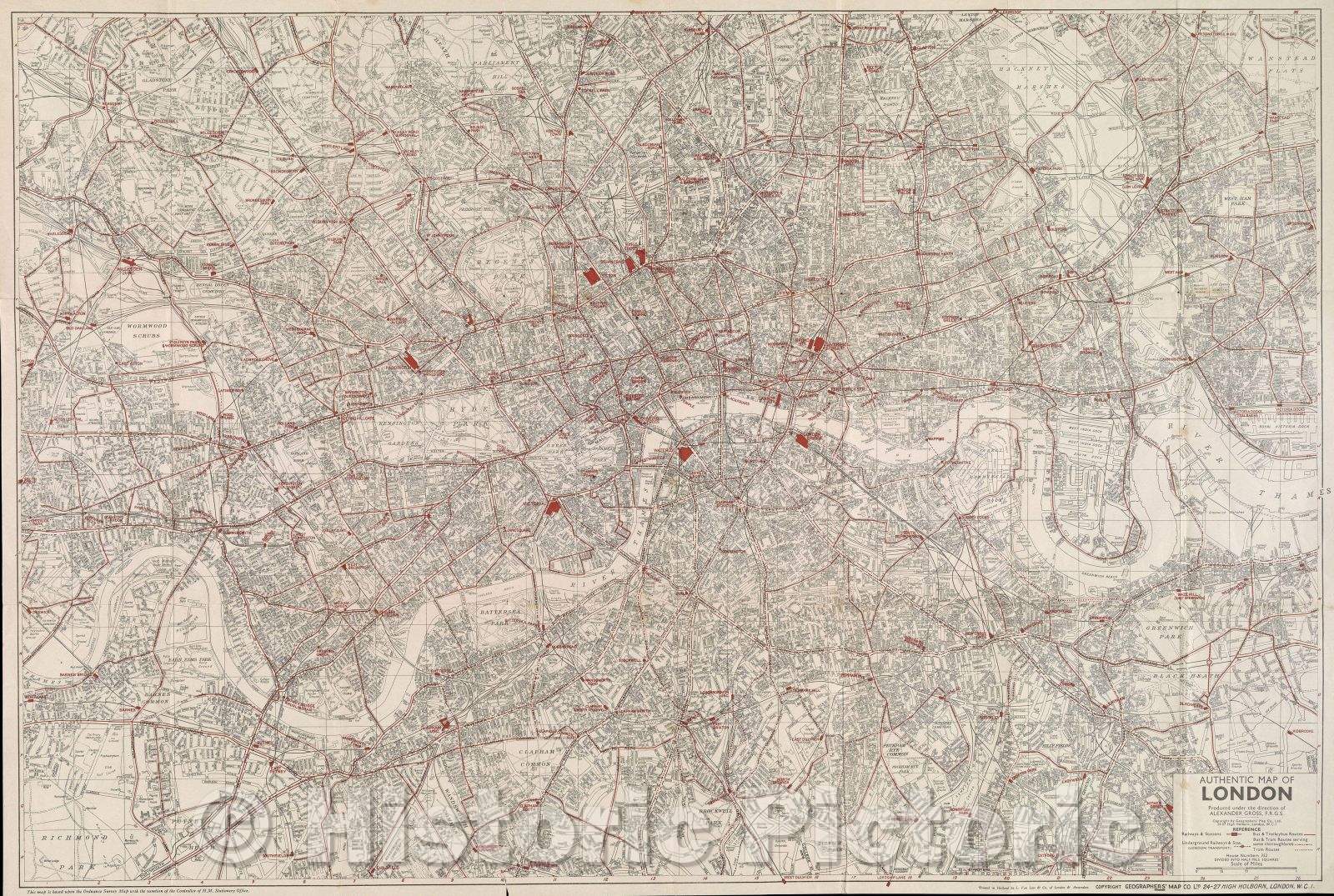 Historic Map : The Authentic Map of London, c. 1920 , Vintage Wall Art