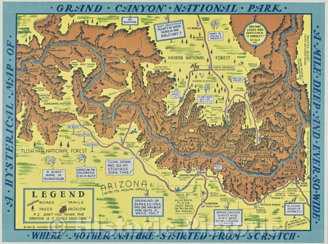 Historic Map : Grand Canyon National Park, 1936 , Vintage Wall Art