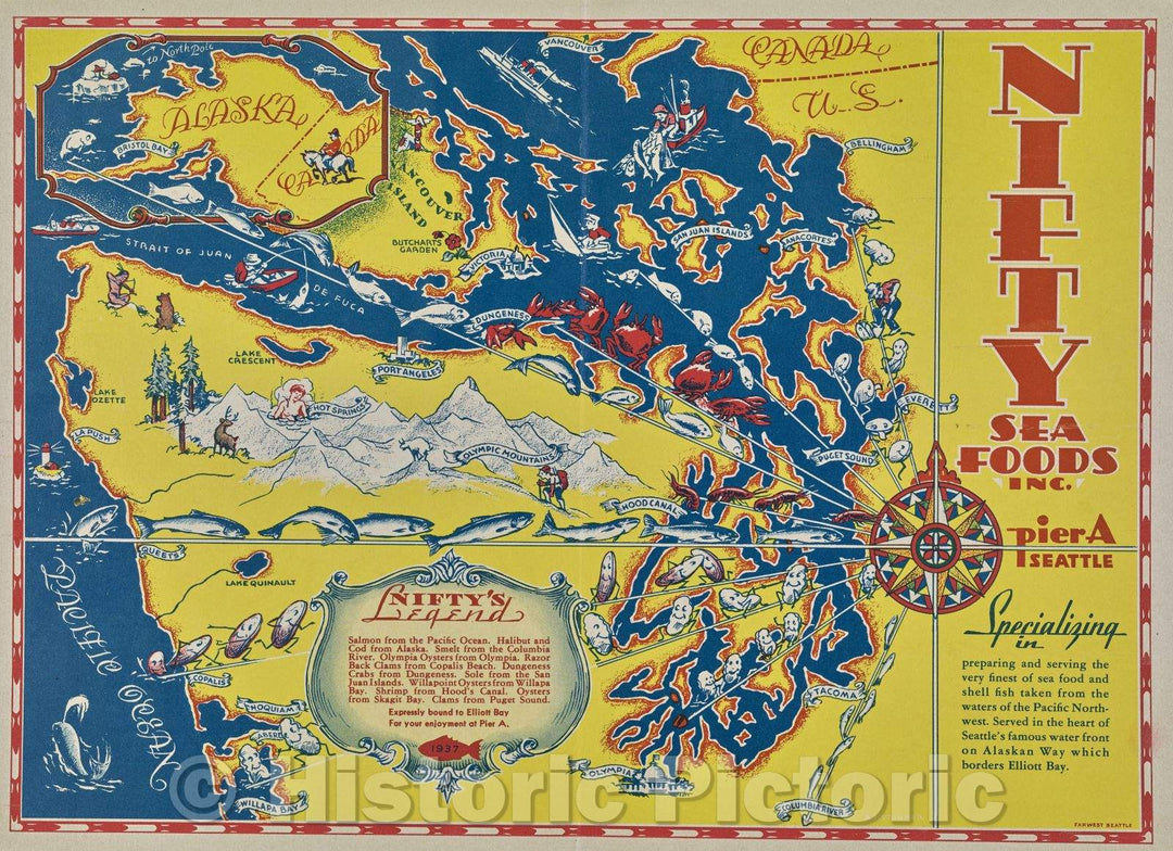 Historic Map : Far West Seattle Nifty Seafoods Inc., Vintage Wall Art