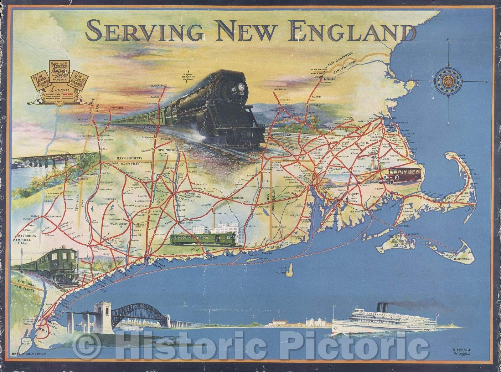 Historic Map : Serving New England, Vintage Wall Art