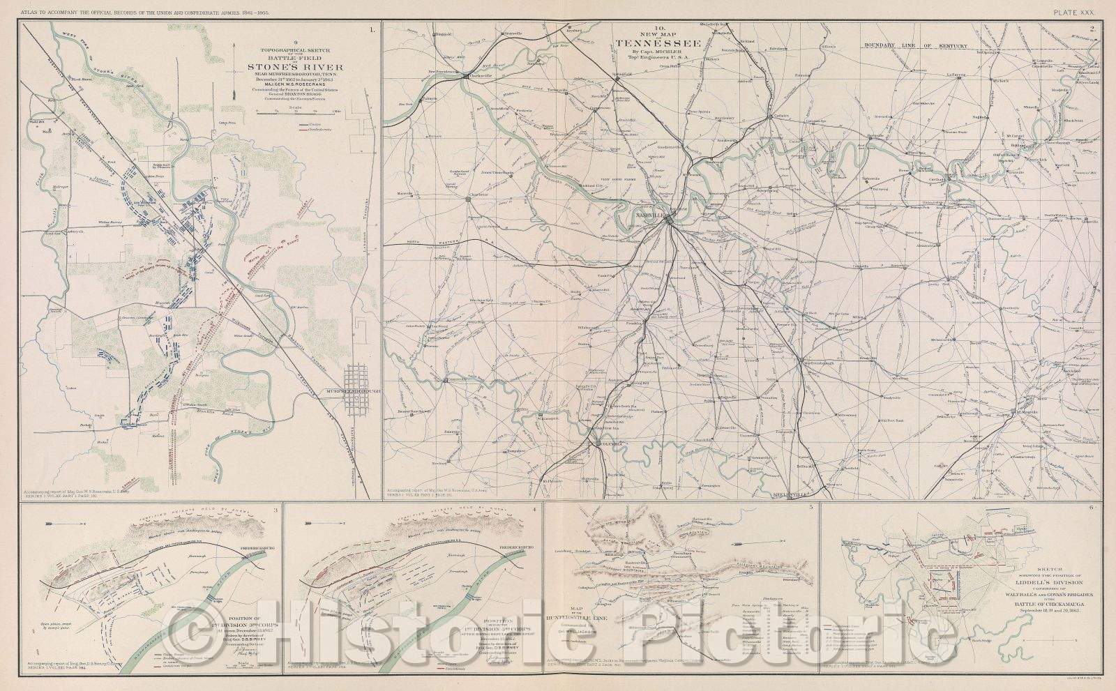 Historic Map : Topographical sketch of the Battle-Field of Stone's River near Murfreesborough, Tenn. December 31st 1862 to January 3d 1863, c. 1863 , Vintage Wall Art