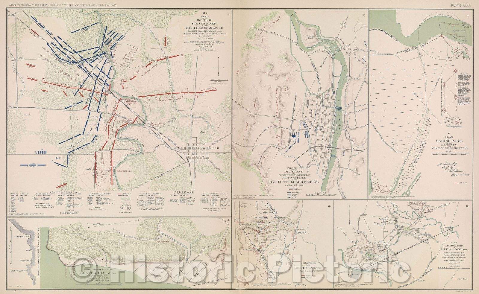 Historic Map : Plan of the battles on Stone's River before Murfreesborough, 1863 , Vintage Wall Art