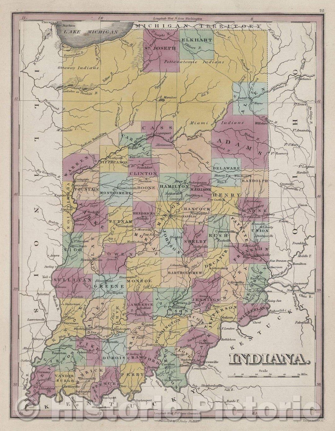 Historic Map : Indiana., 1832 , Vintage Wall Art