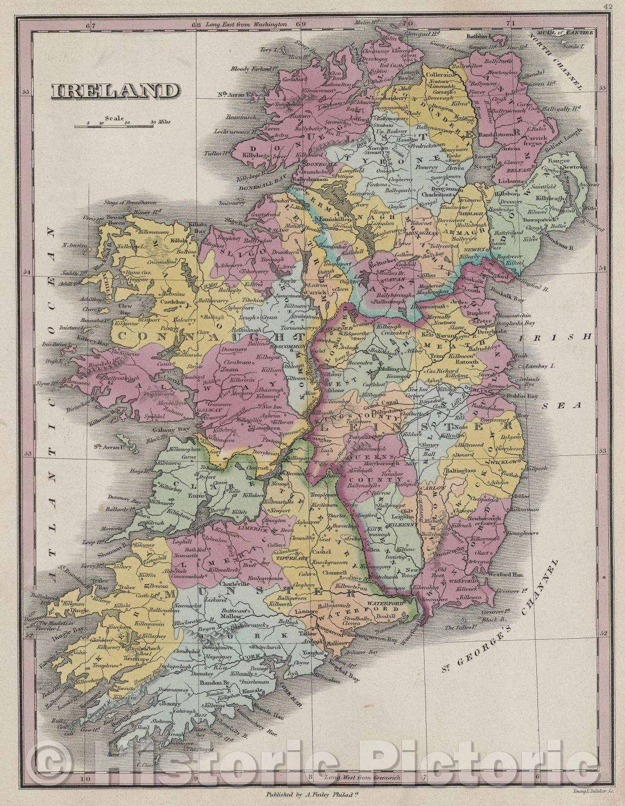 Historic Map : Ireland, 1832 , Vintage Wall Art