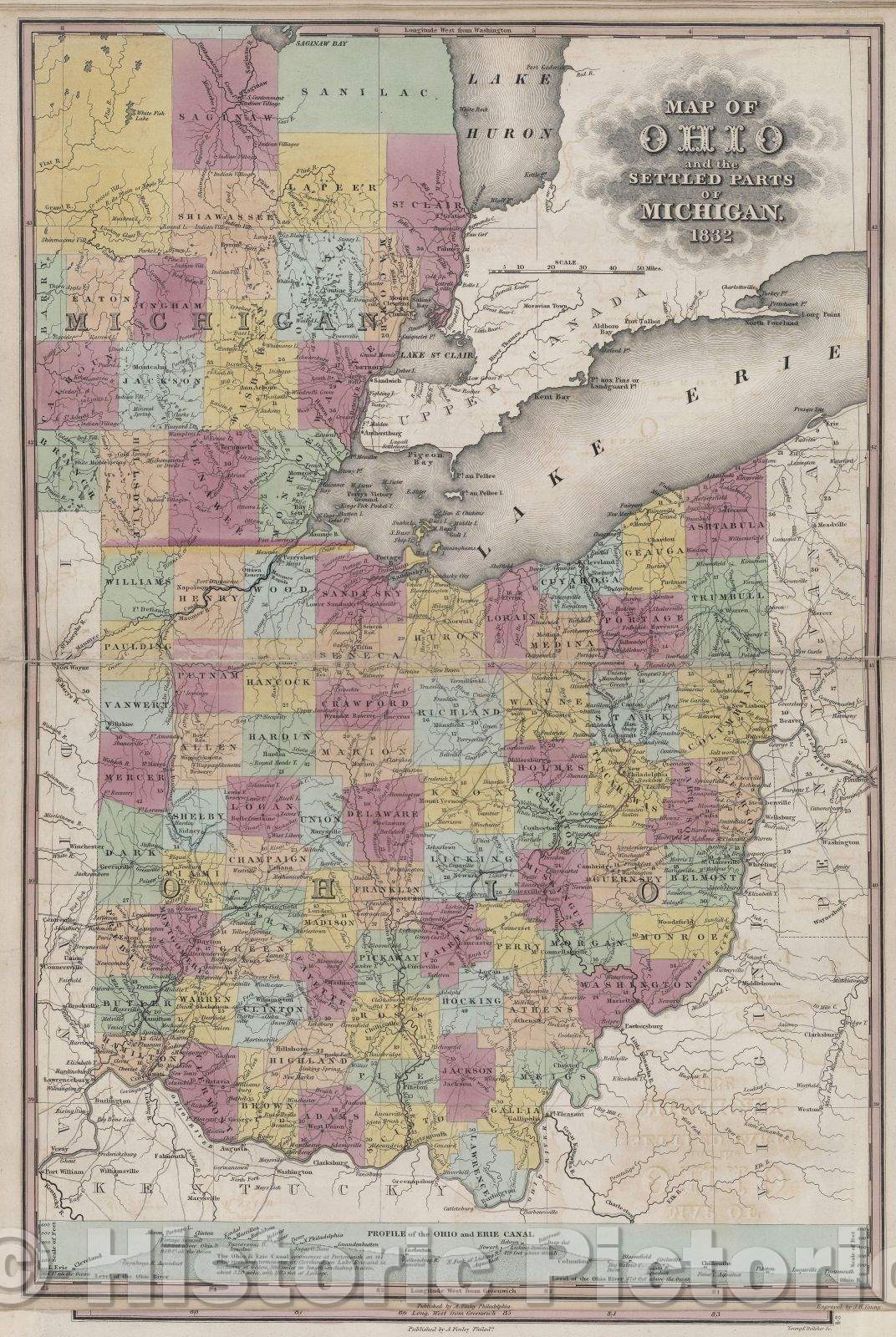 Historic Map : Map of Ohio and the selected parts of Michigan., 1832 , Vintage Wall Art