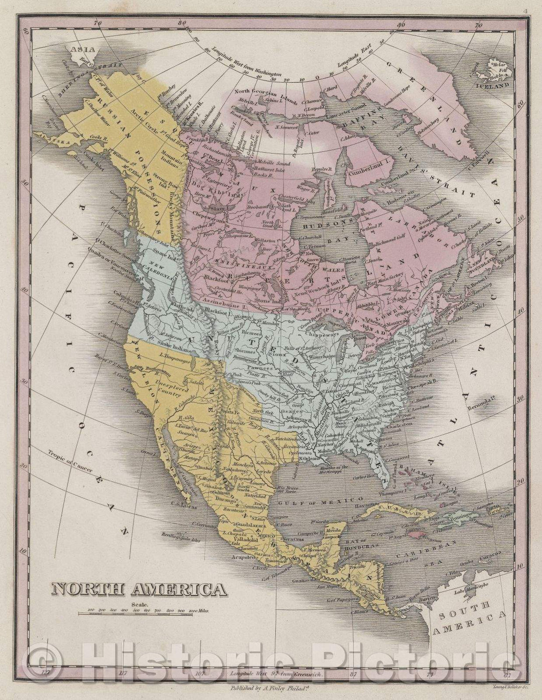 Historic Map : North America, 1832 , Vintage Wall Art