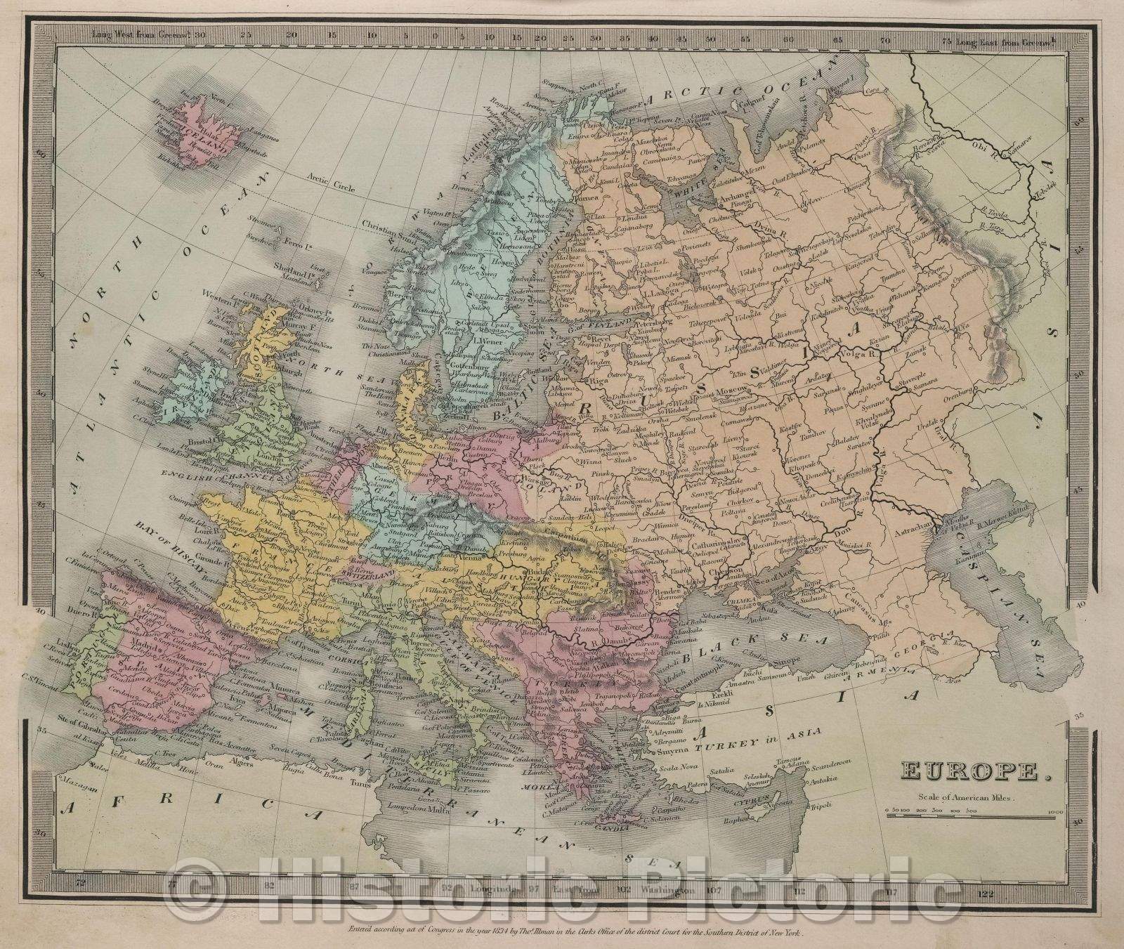 Historic Map : Europe., 1834 , Vintage Wall Art