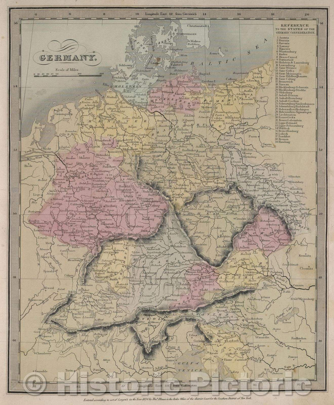 Historic Map : Germany., 1834 , Vintage Wall Art