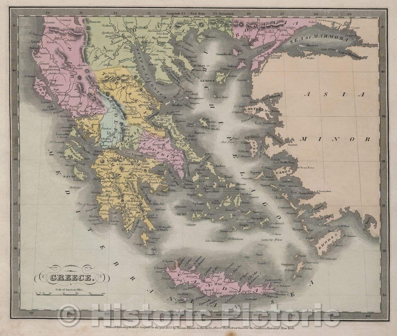 Historic Map : Greece., 1835 , Vintage Wall Art