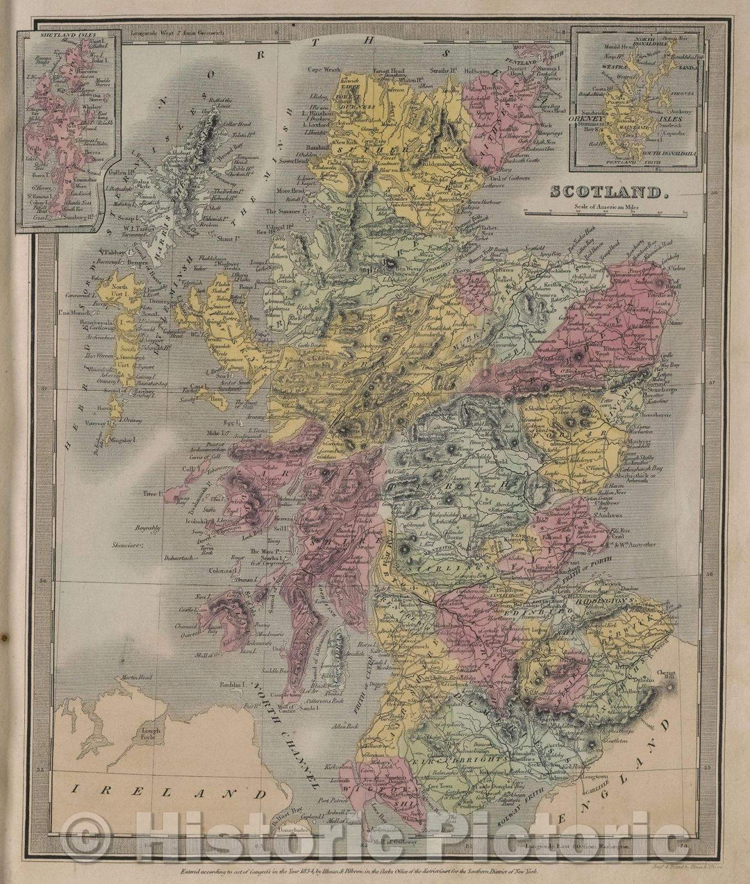 Historic Map : Scotland., 1834 , Vintage Wall Art