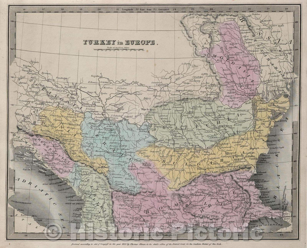 Historic Map : Turkey in Europe., 1835 , Vintage Wall Art