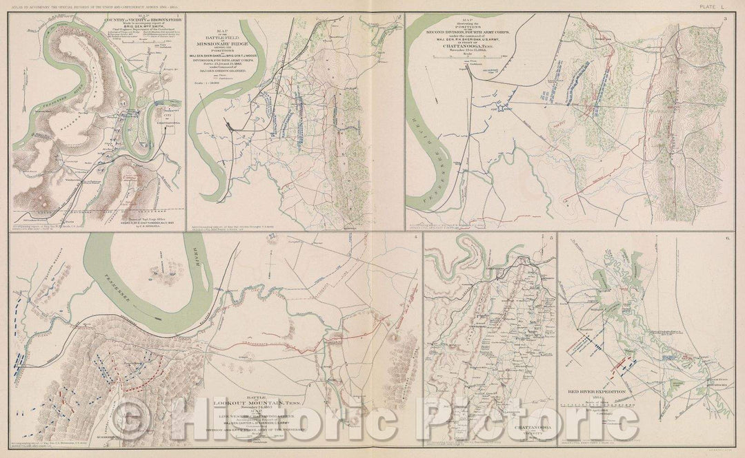 Historic Map : Map of country in vicinity of Brown's Ferry, 1864 , Vintage Wall Art