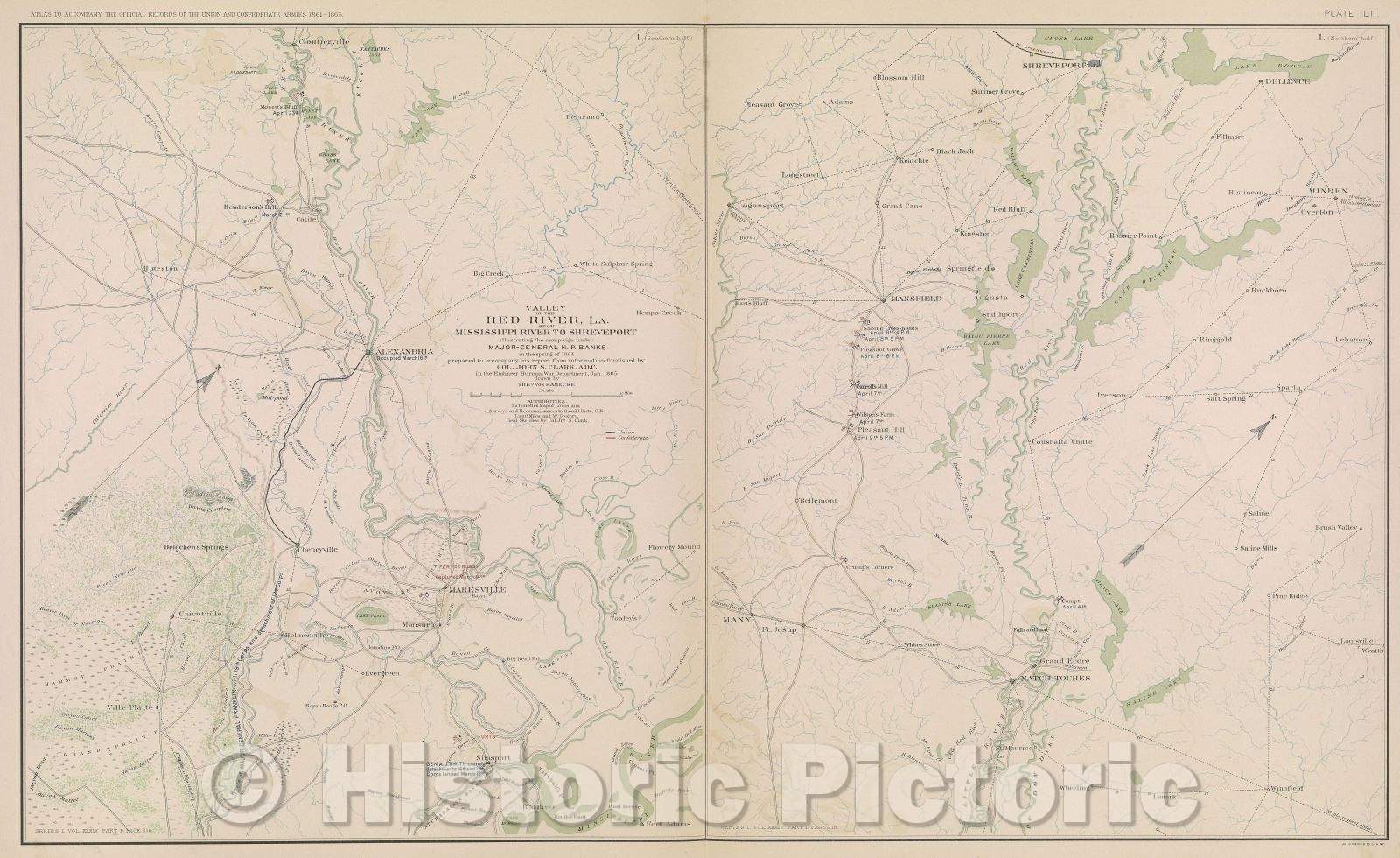 Historic Map : Valley of the Red River, LA. from Mississippi River to Shreveport illustrating the campaign, 1865 , Vintage Wall Art