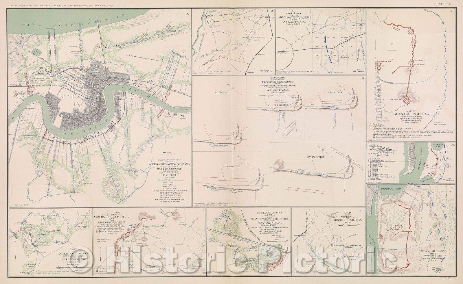 Historic Map : Department of the Gulf.  Map No. 5.  Approaches to New Orleans, 1865 , Vintage Wall Art