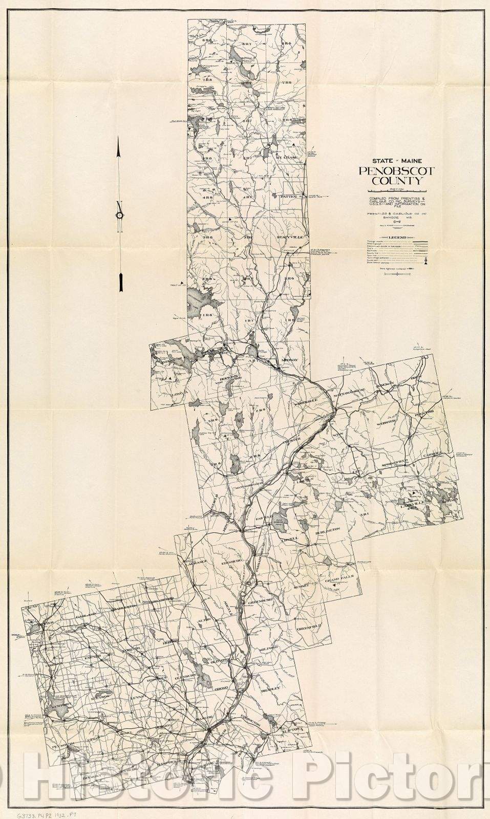 Historic Map : State of Maine Penobscot County, 1932 , Vintage Wall Art