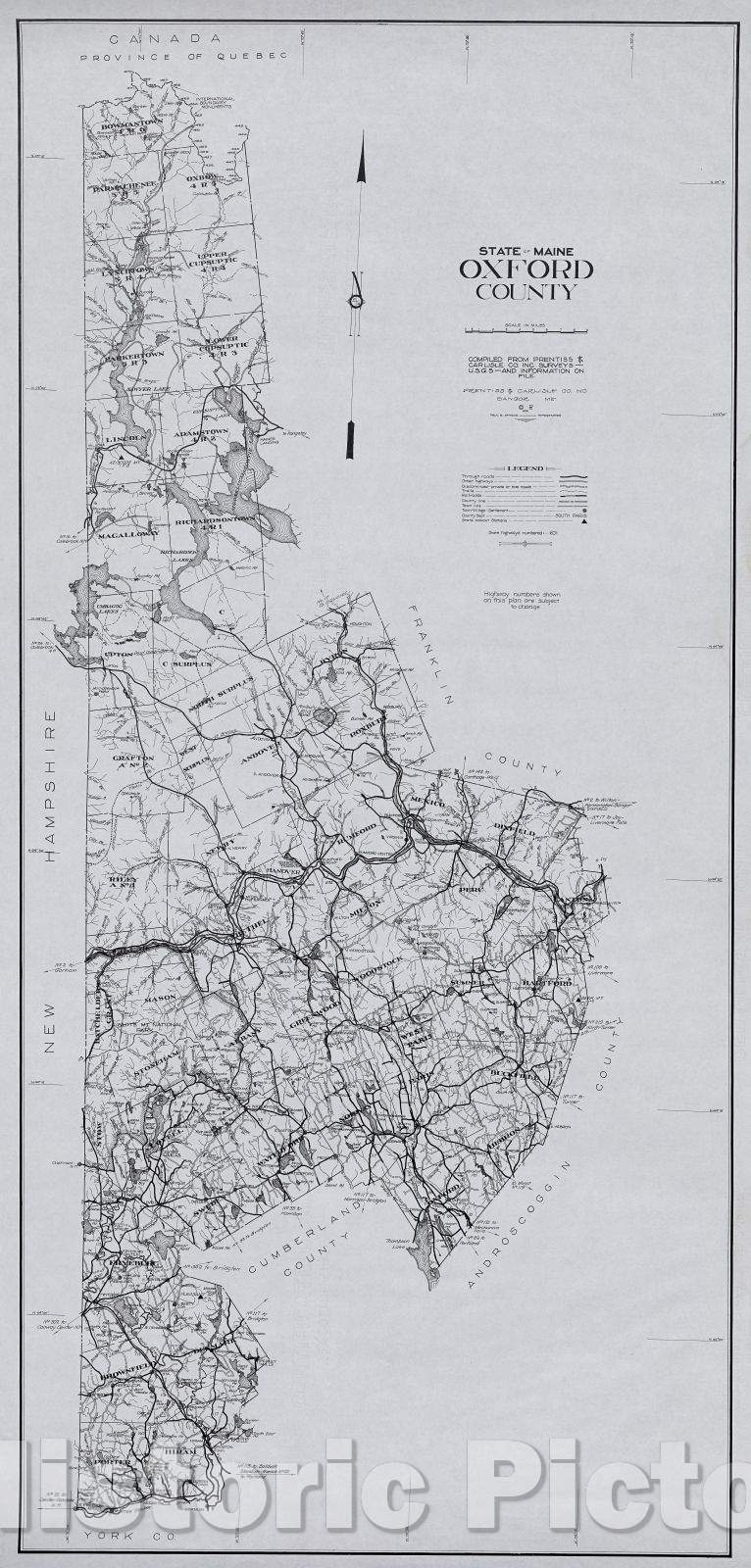 Historic Map : State of Maine Oxford County, 1976 , Vintage Wall Art