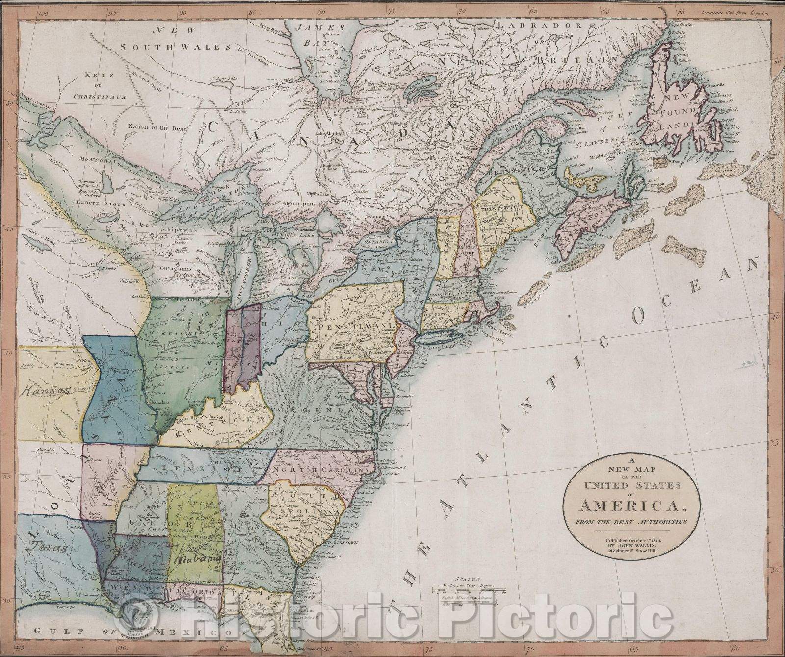 Historic Map : A New Map of the United States of America, from the best authorities., 1814 , Vintage Wall Art