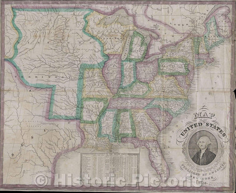 Historic Map : Map of the United States, 1836 , Vintage Wall Art