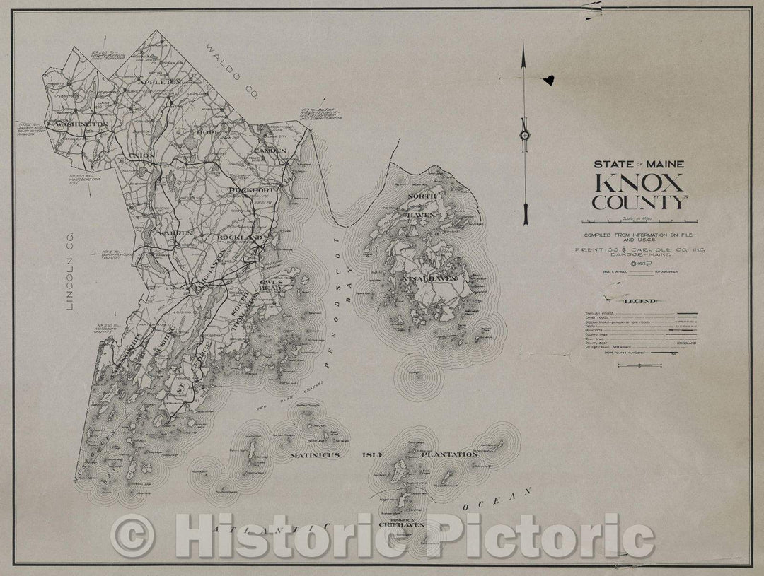 Historic Map : Knox County, State of Maine, 1932 , Vintage Wall Art