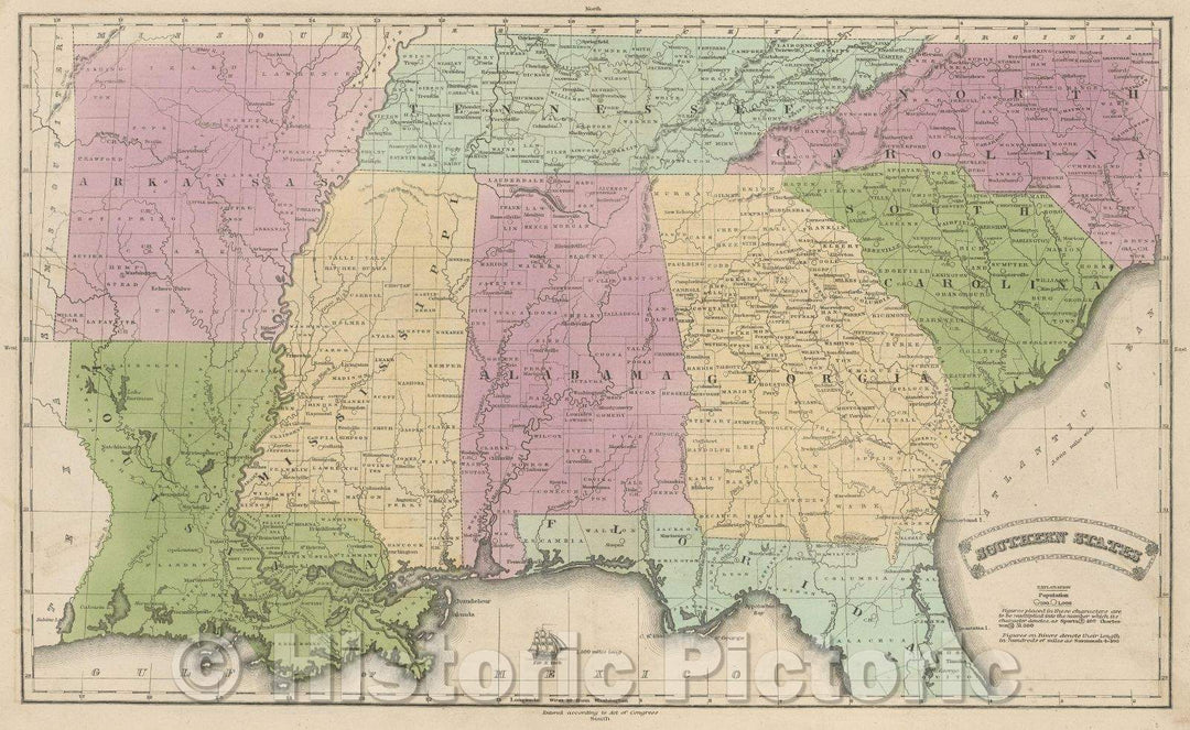 Historic Map : Southern States, 1837, Vintage Wall Art