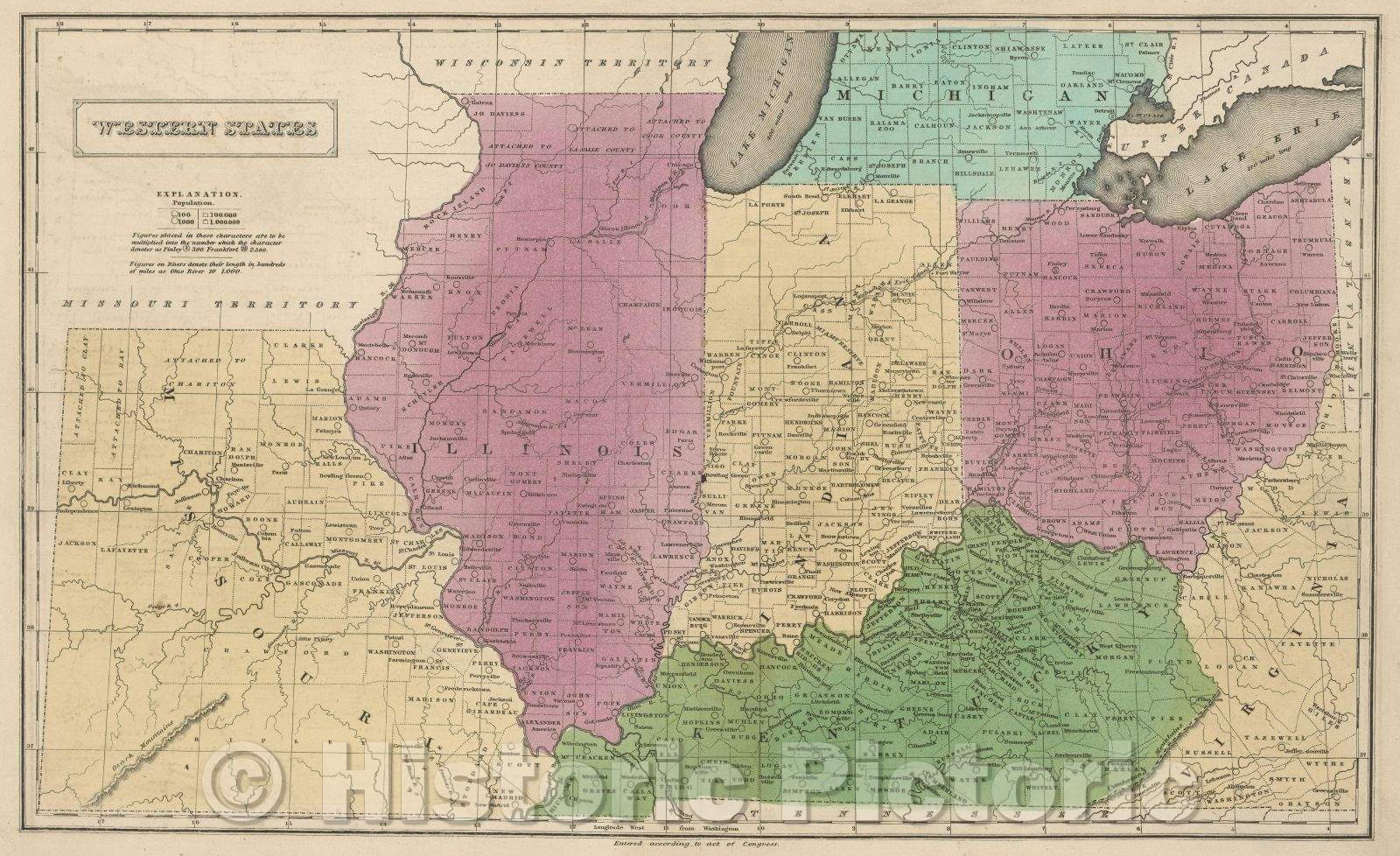 Historic Map : Western States, 1837, Vintage Wall Art