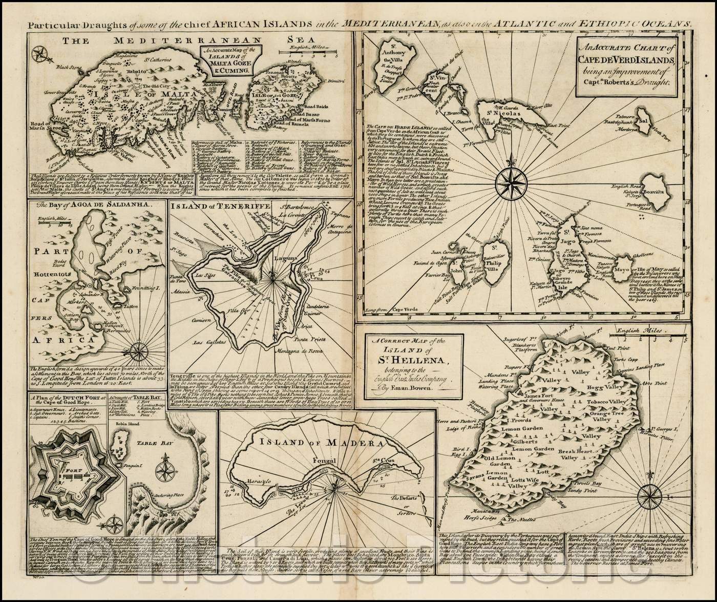 Historic Map - Particular Draughts of some of the chief African Islands in the Mediterranean, as also in the Atlantic and Ethiopic Oceans [shows Malta], 1747 v1