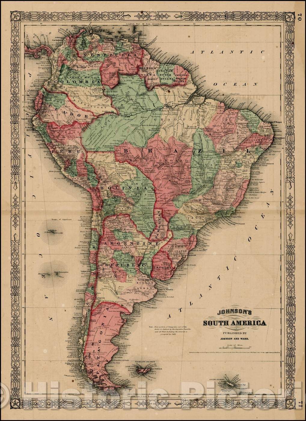 Historic Map - Johnson's South America, 1864, Benjamin Ward - Vintage Wall Art