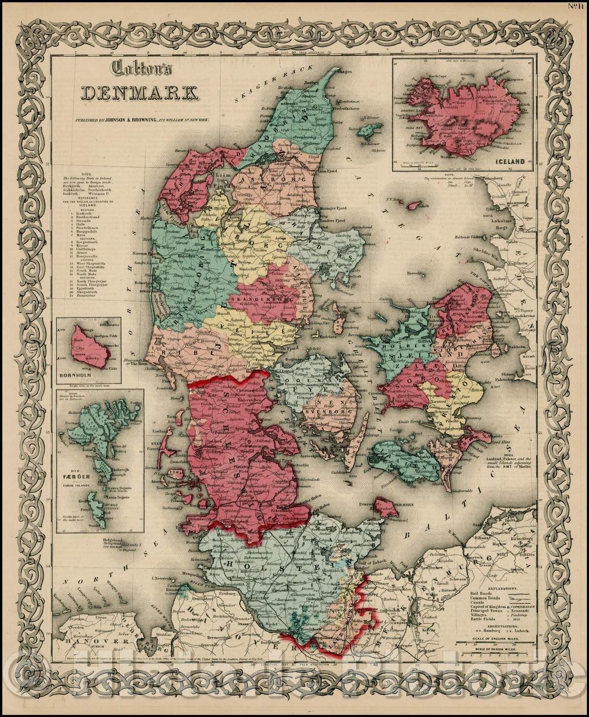 Historic Map - Colton's Denmark, 1860, Joseph Hutchins Colton - Vintage Wall Art