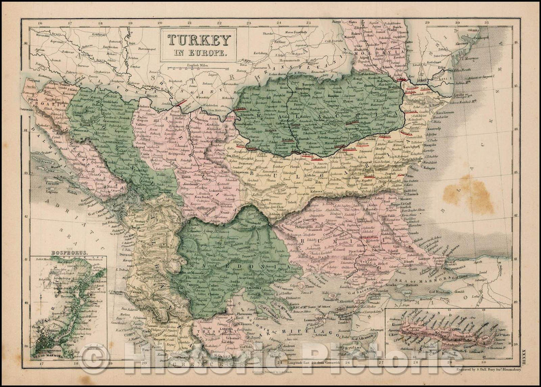 Historic Map - Turkey in Europe, 1854, Adam & Charles Black - Vintage Wall Art