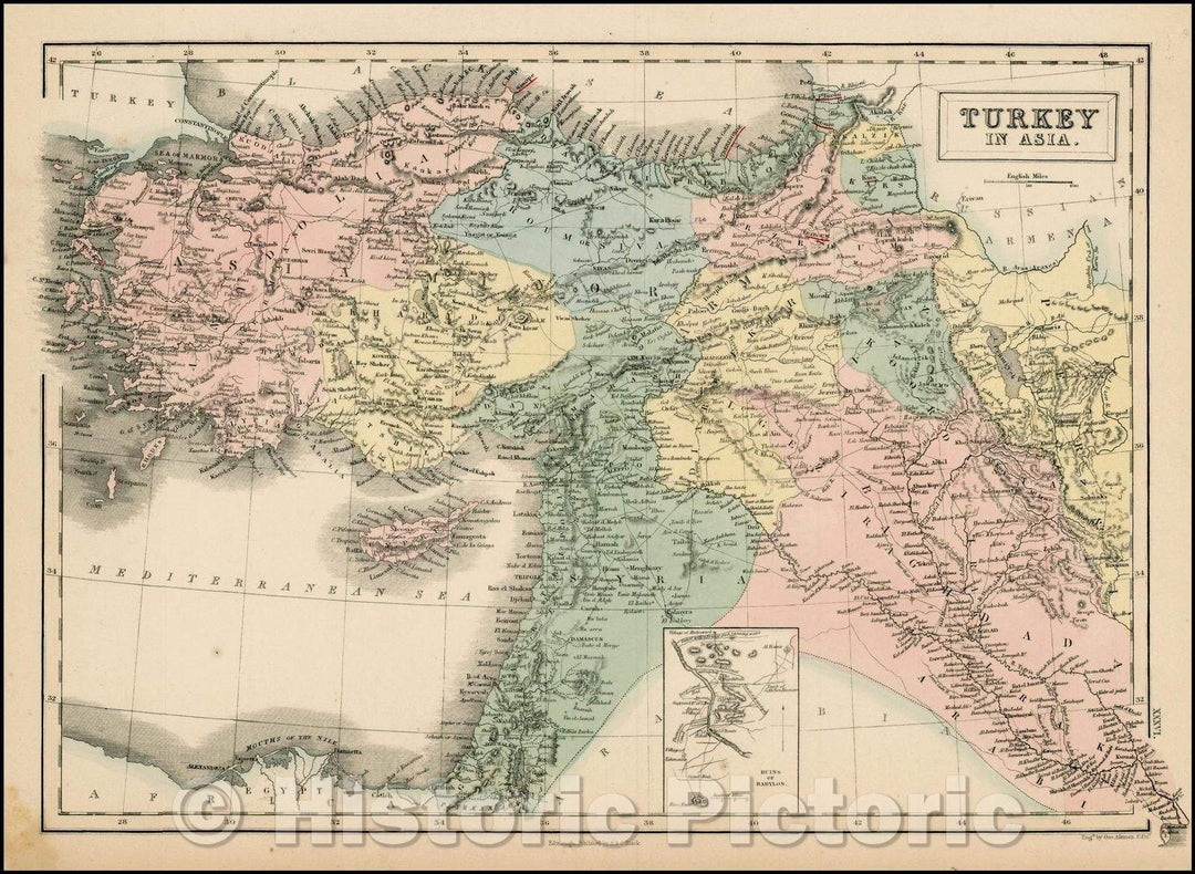 Historic Map - Turkey in Asia, 1854, Adam & Charles Black - Vintage Wall Art