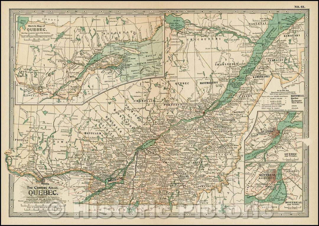 Historic Map - Quebec, 1897, The Century Company - Vintage Wall Art