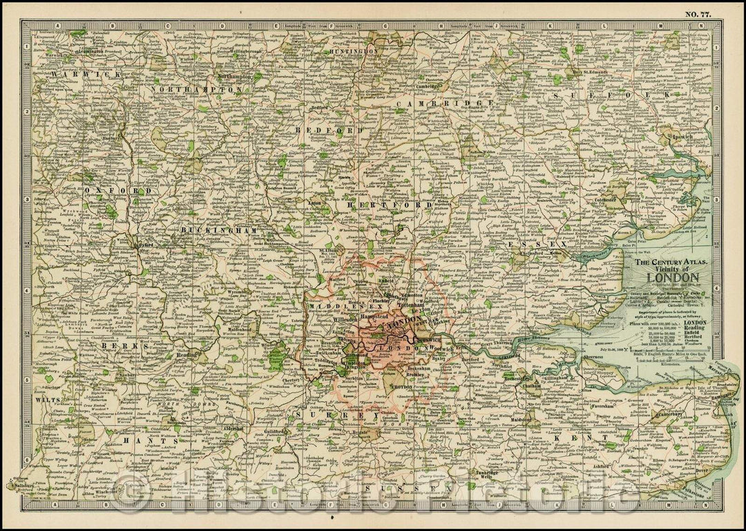 Historic Map - Vicinity of London, 1897, The Century Company - Vintage Wall Art