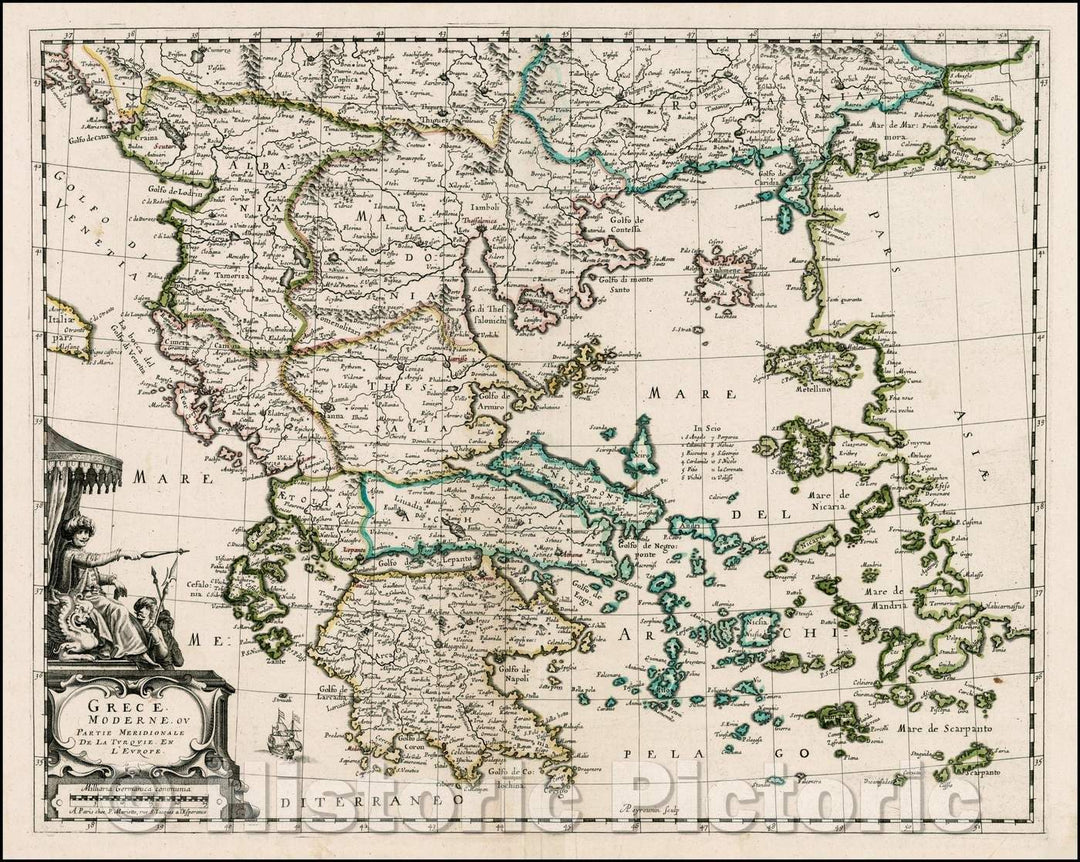 Historic Map - Grece Moderne ou Partie Meridionale De La Turquie En L'Europe/Map of Greece and Turkey, 1656, Nicolas Sanson - Vintage Wall Art