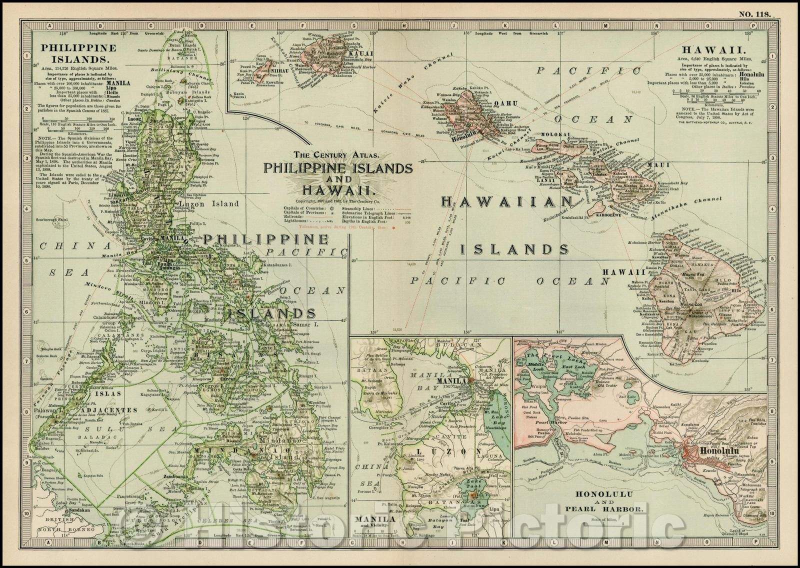 Historic Map - Philippine Islands and Hawaii, 1897, The Century Company - Vintage Wall Art