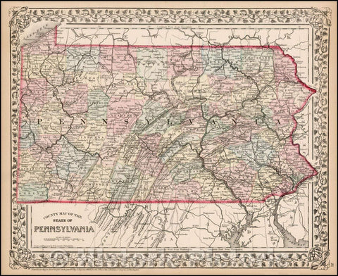 Historic Map - County Map of the State of Pennsylvania, 1867, Samuel Augustus Mitchell Jr. - Vintage Wall Art