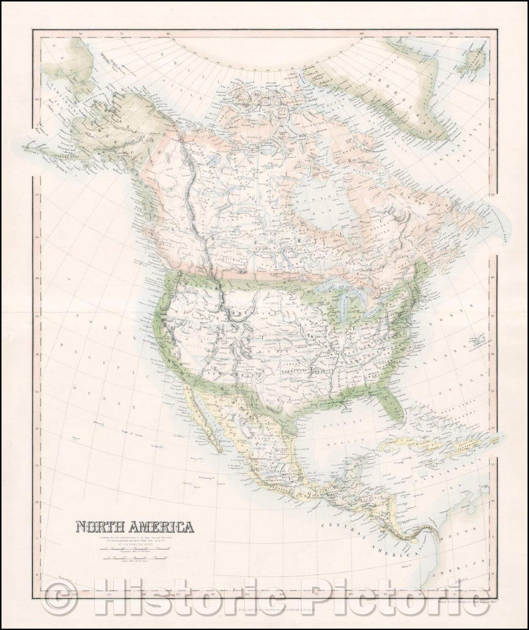 Historic Map - North America, 1856, Archibald Fullarton & Co. - Vintage Wall Art