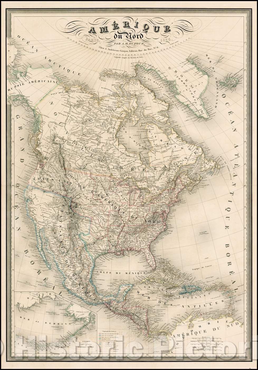 Historic Map - Ameique Du Nord :: Wall of North America, eastern part of New Mexico, pre-California Gold Rush Transmississippi West, Nouvelle Californie, 1836 - Vintage Wall Art