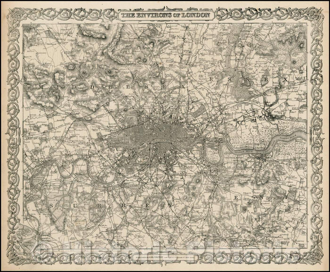 Historic Map - The Environs of London, 1855, Joseph Hutchins Colton v1