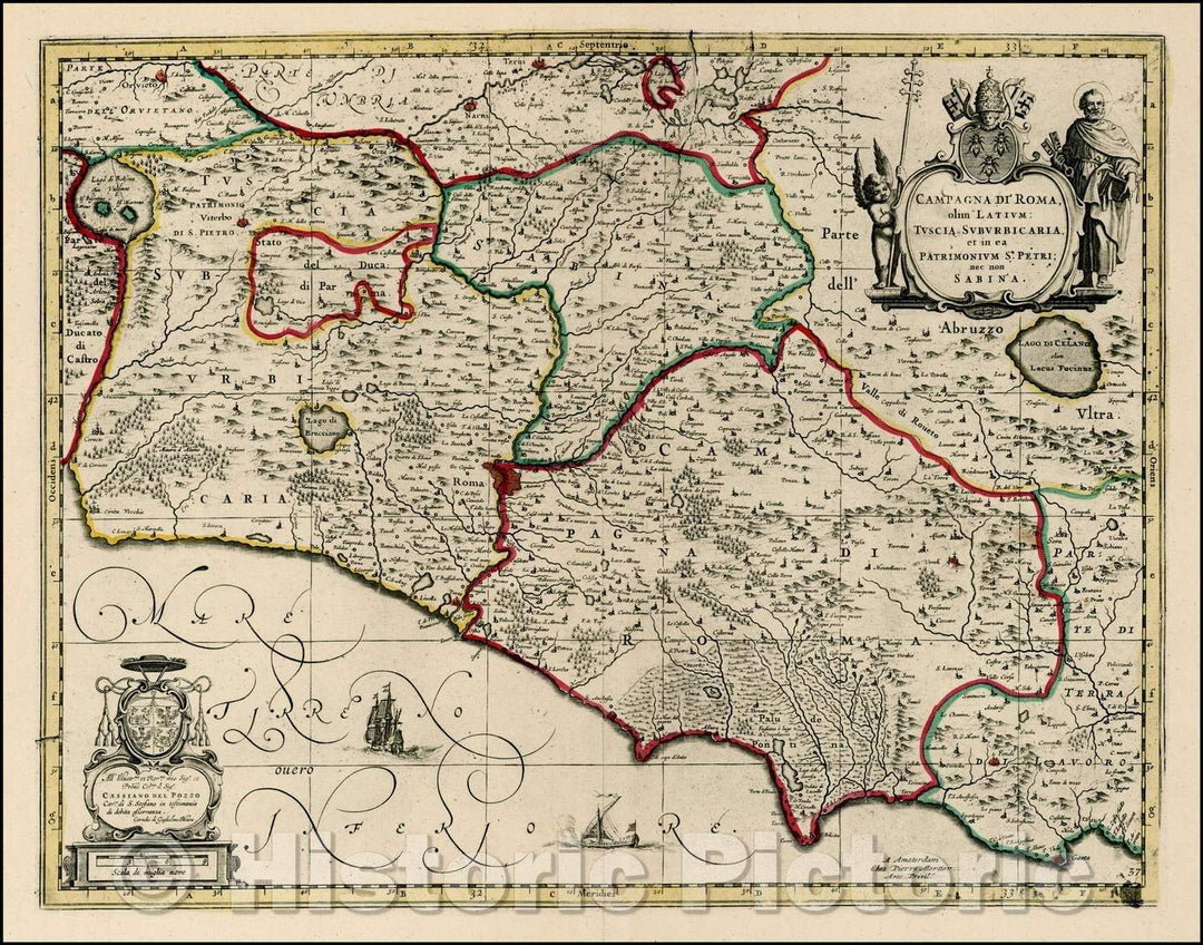 Historic Map - Campagna Di Roma olim Latium Tuschia Suburbicaria et in ea Patrimonium St Petri nec non Sabina/Regional Map, centered on Rome, 1690 - Vintage Wall Art