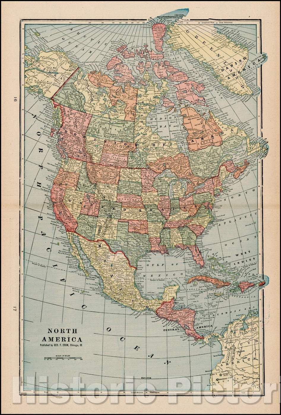 Historic Map - North America, 1899, George F. Cram - Vintage Wall Art