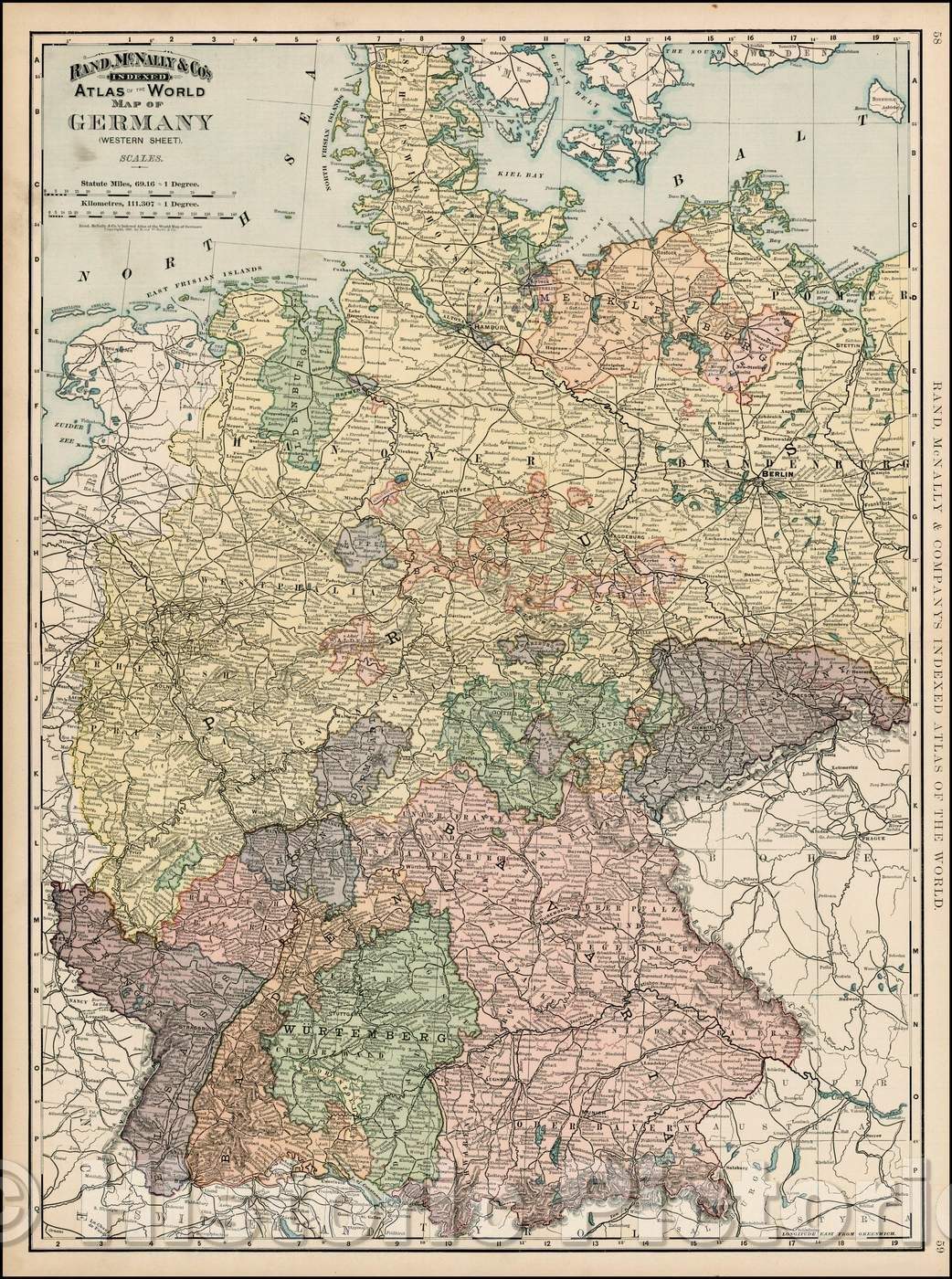 Historic Map - Map of Germany (western sheet), 1892, William Rand - Vintage Wall Art