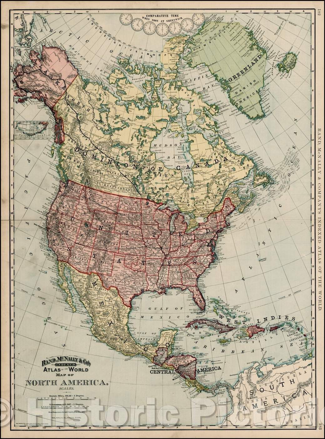 Historic Map - Map of North America, 1892, William Rand - Vintage Wall Art