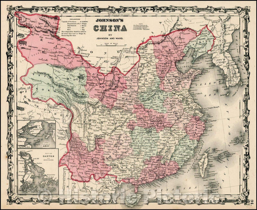 Historic Map - Johnson's China, 1863, Benjamin Ward - Vintage Wall Art