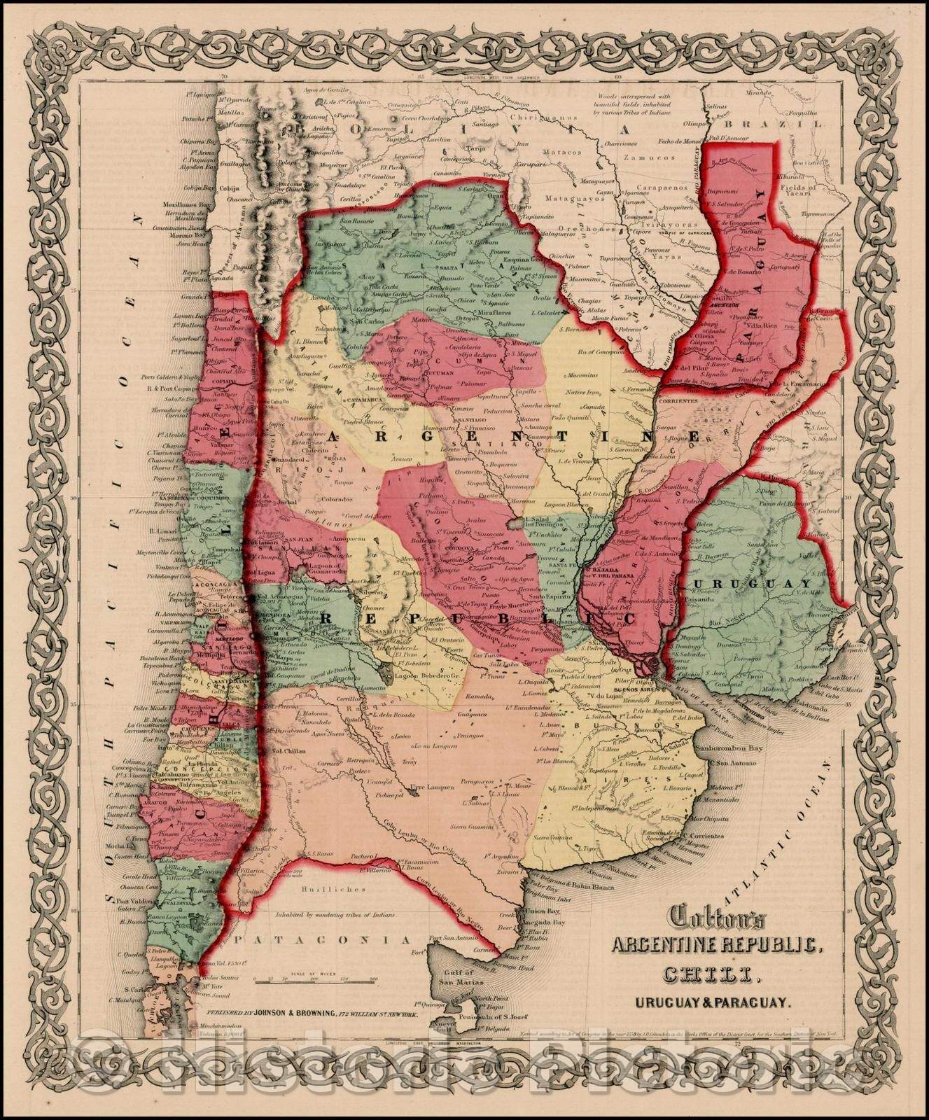 Historic Map - Colton's Argentine Republic, Chili, Uruguay & Paraguay, 1859, Joseph Hutchins Colton - Vintage Wall Art