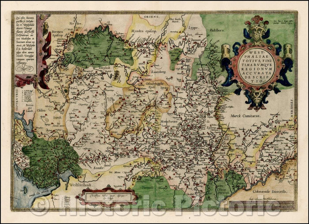 Historic Map - Westphaliae Totius, Finitimarumque Regionum Accurata/Germany, from Cologne and Dusseldor, 1584, Abraham Ortelius v1