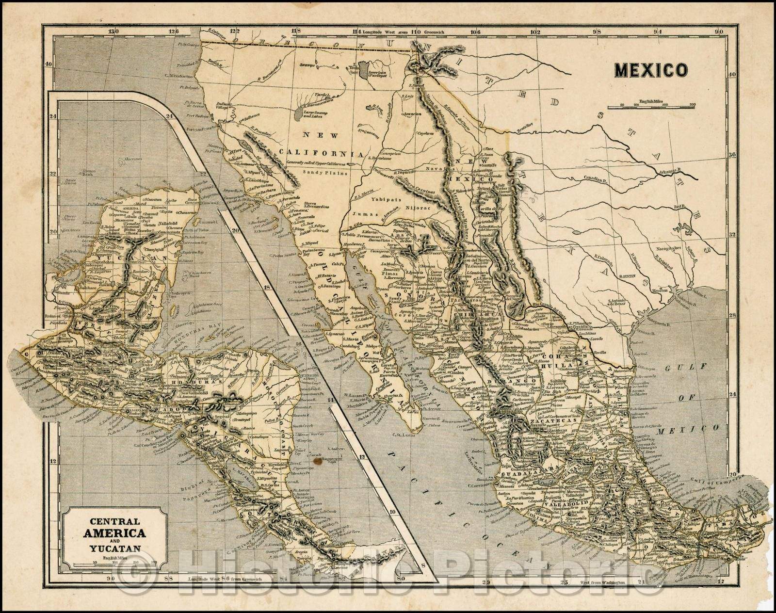 Historic Map - Mexico [with] Centralo America and Yucatan, 1842, Sidney Morse - Vintage Wall Art